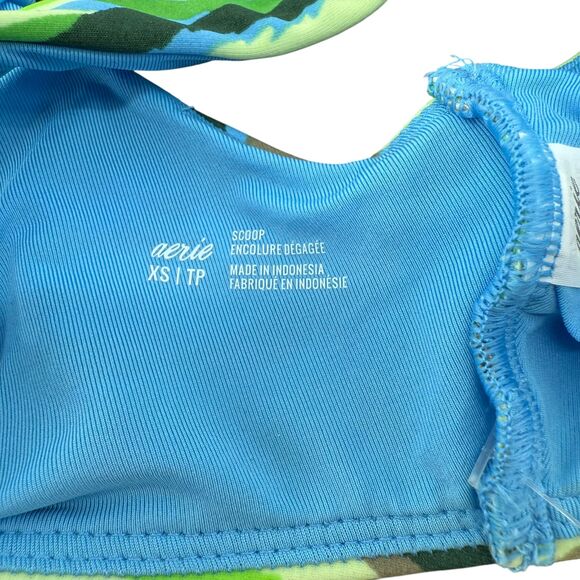 Aerie Scoop Bikini Top XS Retro Abstract Stripe Blue Green Padded Swimwear NWT - Picture 4 of 7